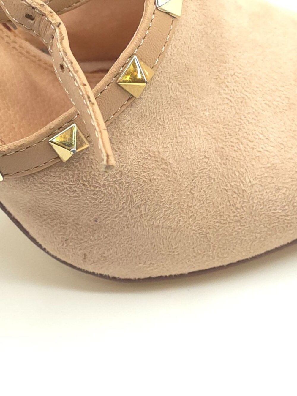 Olivia Ferguson Nude Suede Peep-Toe Studded Strappy Sandals Ankle Strap Women's - Picture 6 of 14